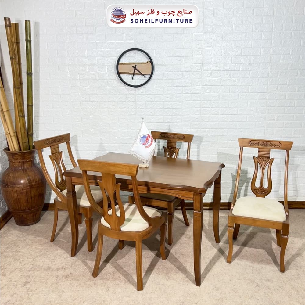 ست ناهارخوری چوبی 4نفره و 6نفره مدل ویکتوریا و صندلی لاله — تصویر ۲
