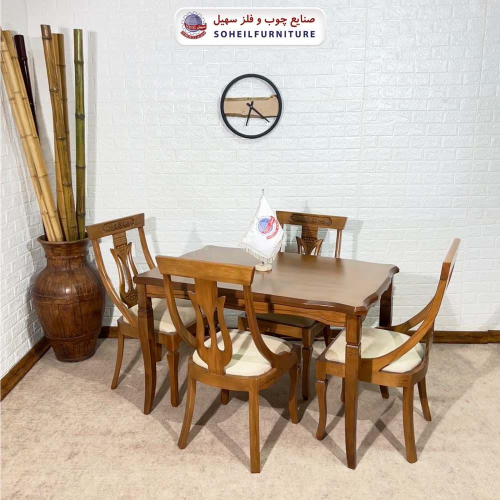 ست ناهارخوری چوبی 4نفره و 6نفره مدل ویکتوریا و صندلی لاله — تصویر ۳