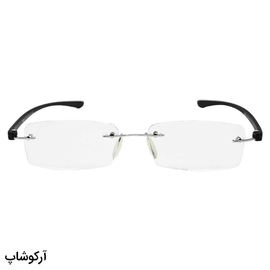 عینک مطالعه نمره +4.00 نزدیک بین، مستطیلی شکل، فریم لس و دسته مشکی مدل R14001 — تصویر ۲