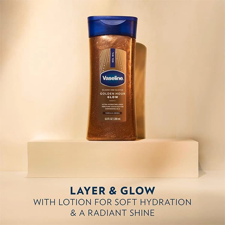 روغن بدن Vaseline مدل Golden Hour Glow Vanilla Cocoa حجم 200 میلی لیتر — تصویر ۴