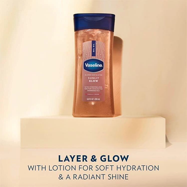 روغن بدن Vaseline مدل Sunlit Glow Vanilla Cocoa حجم 200 میلی لیتر — تصویر ۶