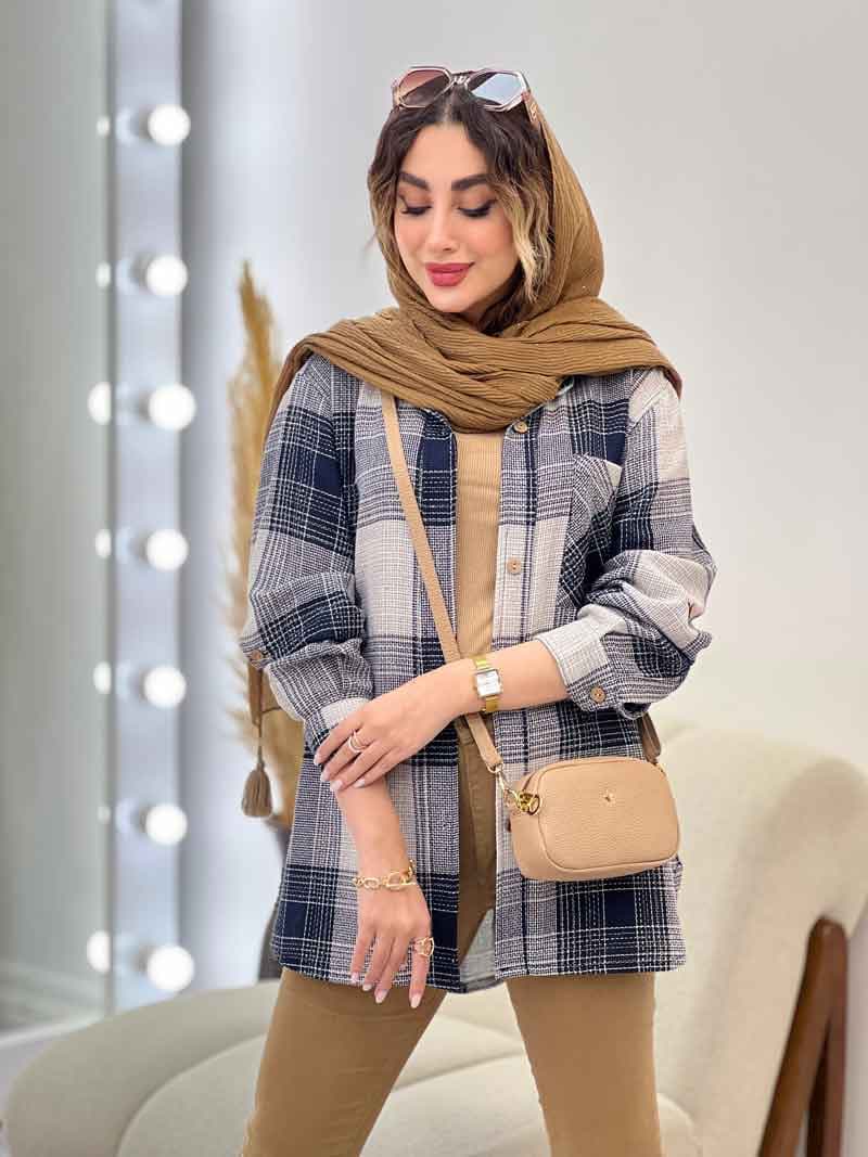 مانتو چهارخونه تک جیب پایین هلال کد 5273 — تصویر ۲