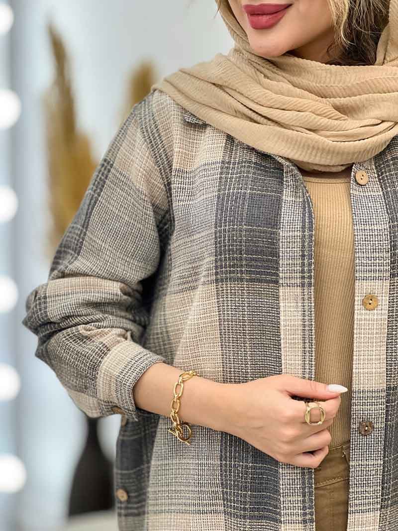 مانتو چهارخونه تک جیب پایین هلال کد 5273 — تصویر ۷