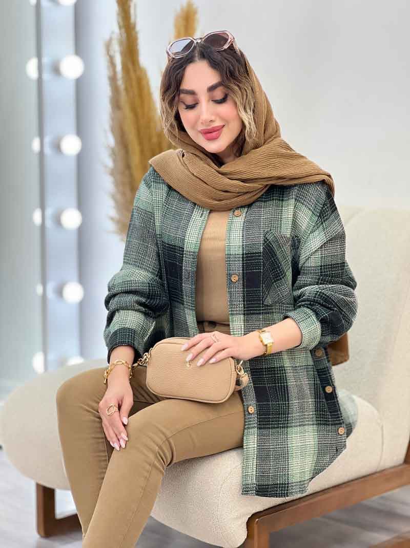 مانتو چهارخونه تک جیب پایین هلال کد 5273 — تصویر ۴