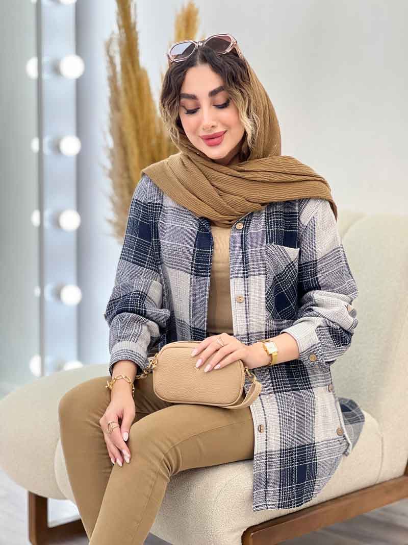 مانتو چهارخونه تک جیب پایین هلال کد 5273 — تصویر ۶