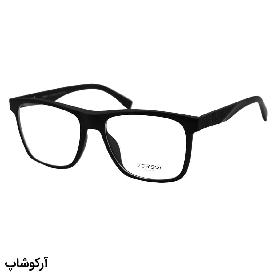 عینک طبی 5 کاوره با فریم مربعی شکل، رنگ مشکی مات، از جنس کائوچو و لولا فنردار Derosi مدل TR2315 — تصویر ۴