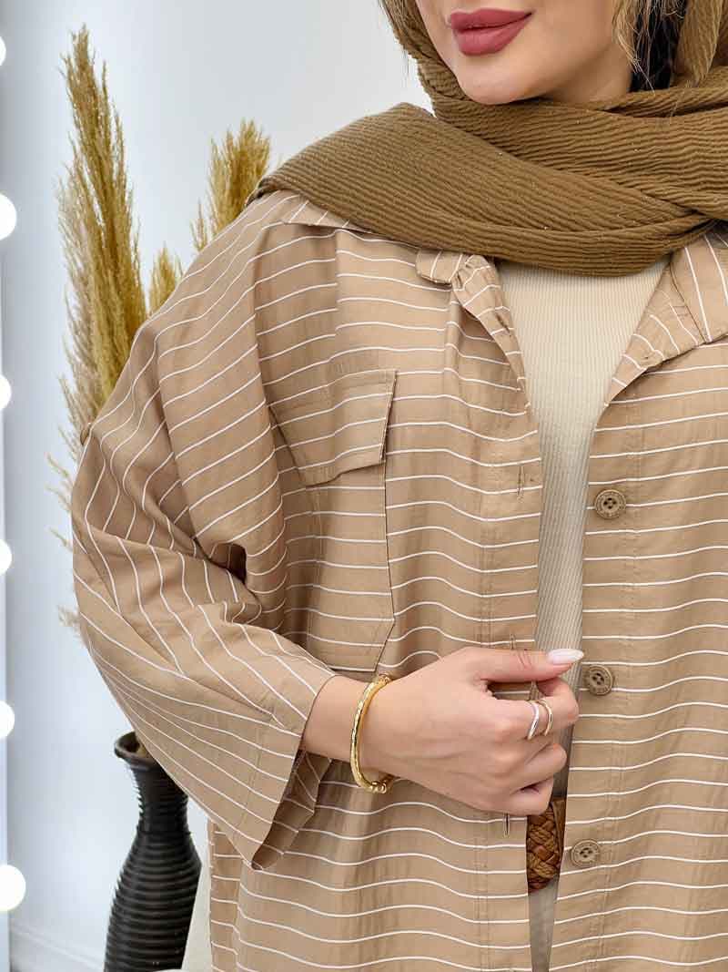 مانتو راه راه دو جیب پاکتی پایین هلال کد 5215 — تصویر ۸