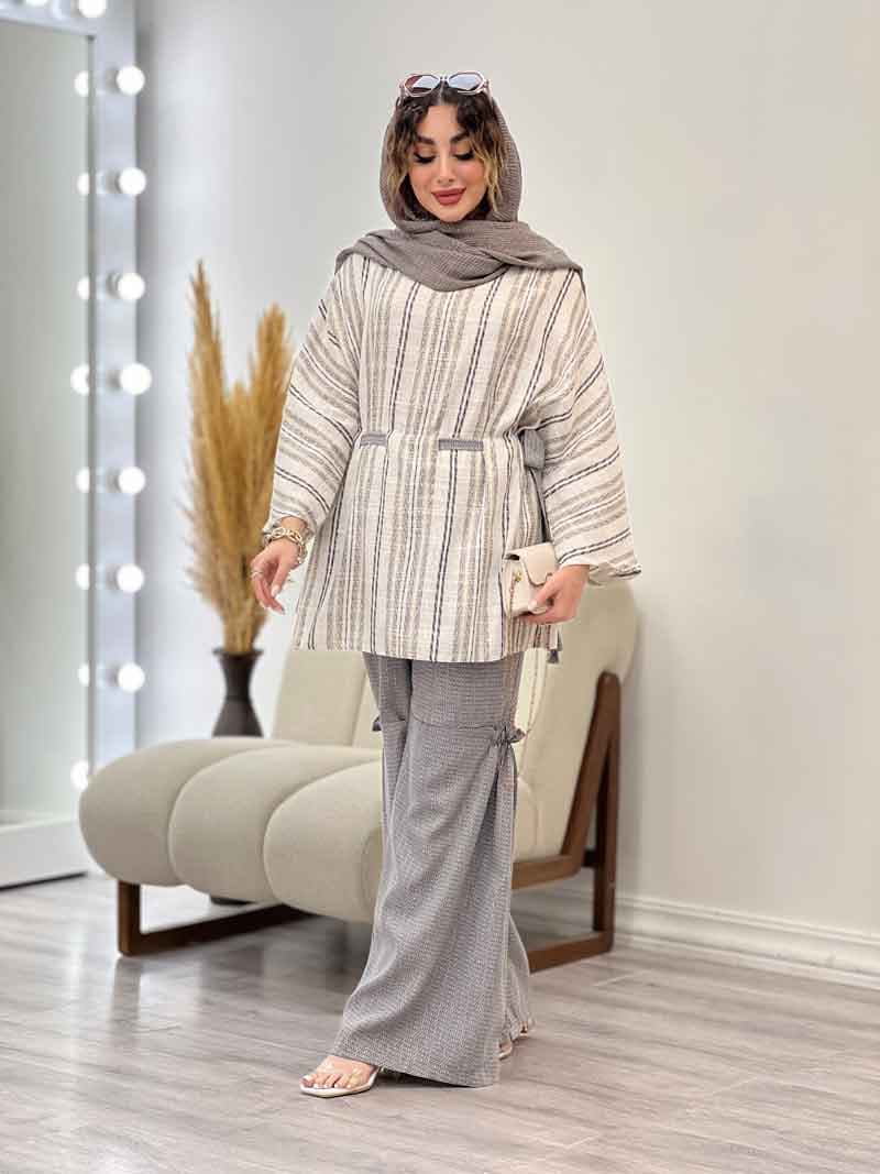 ست مانتو و شلوار جلو بسته لمه دار کد 5290 — تصویر ۶