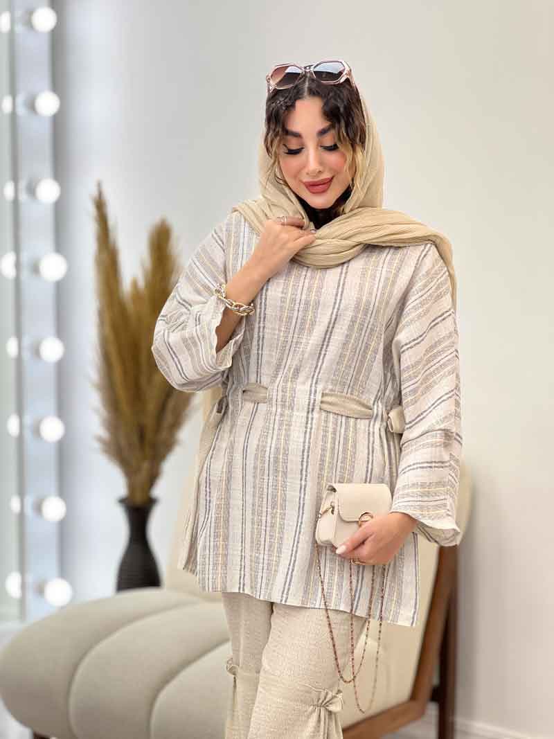 ست مانتو و شلوار جلو بسته لمه دار کد 5290 — تصویر ۸