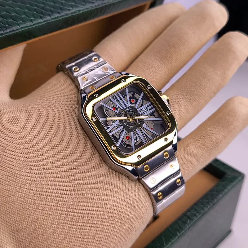 ساعت مچی مردانه کارتیر Cartier نقره ای طلایی بند استیل مدل R13002 — تصویر ۶
