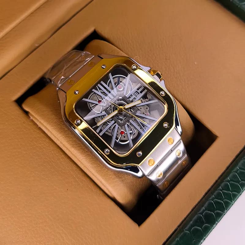 ساعت مچی مردانه کارتیر Cartier نقره ای طلایی بند استیل مدل R13002 — تصویر ۳