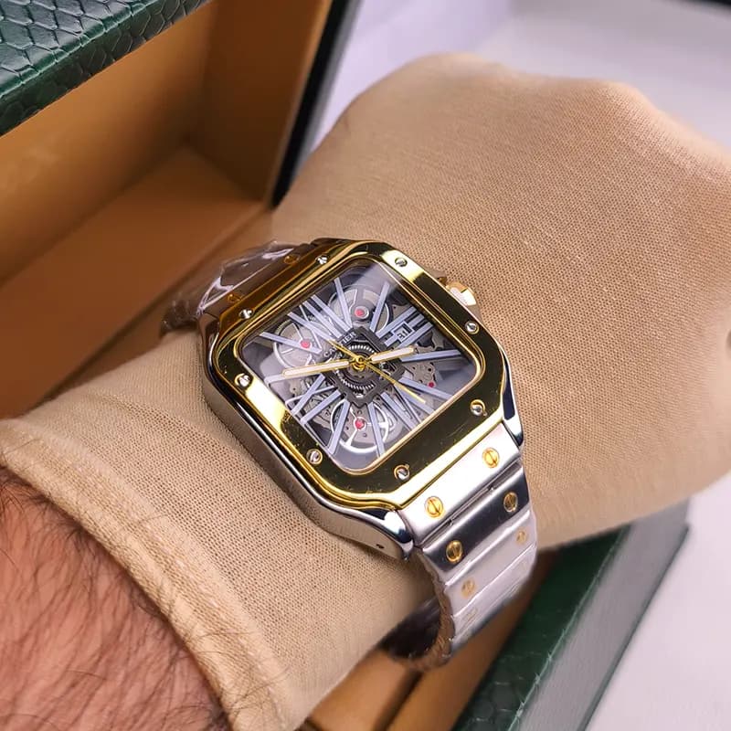 ساعت مچی مردانه کارتیر Cartier نقره ای طلایی بند استیل مدل R13002 — تصویر ۴