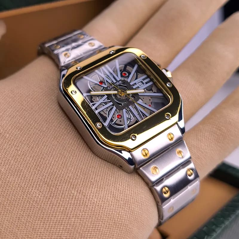 ساعت مچی مردانه کارتیر Cartier نقره ای طلایی بند استیل مدل R13002 — تصویر ۷