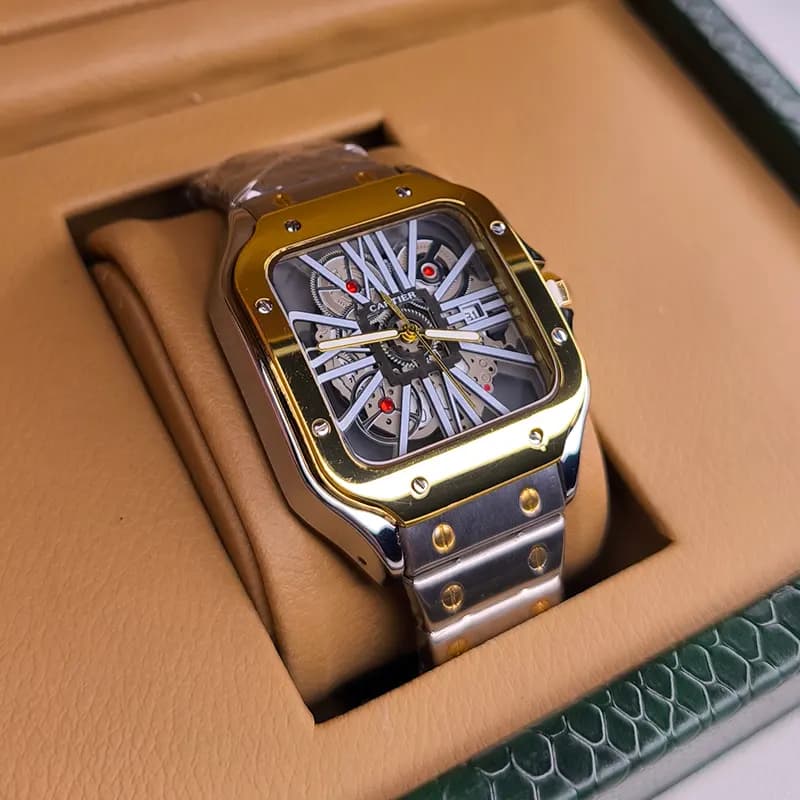 ساعت مچی مردانه کارتیر Cartier نقره ای طلایی بند استیل مدل R13002 — تصویر ۵