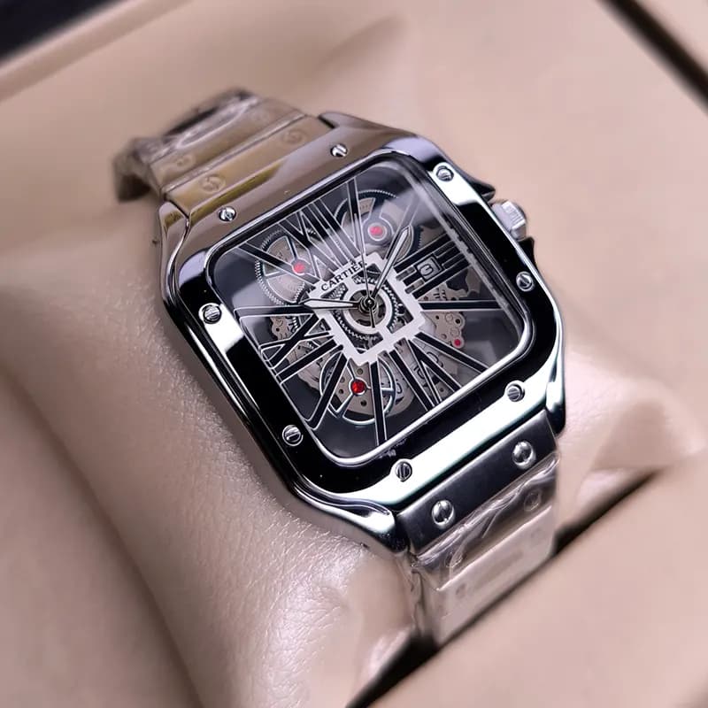 ساعت مچی مردانه کارتیر Cartier نقره ای طلایی بند استیل مدل R13002 — تصویر ۱۱