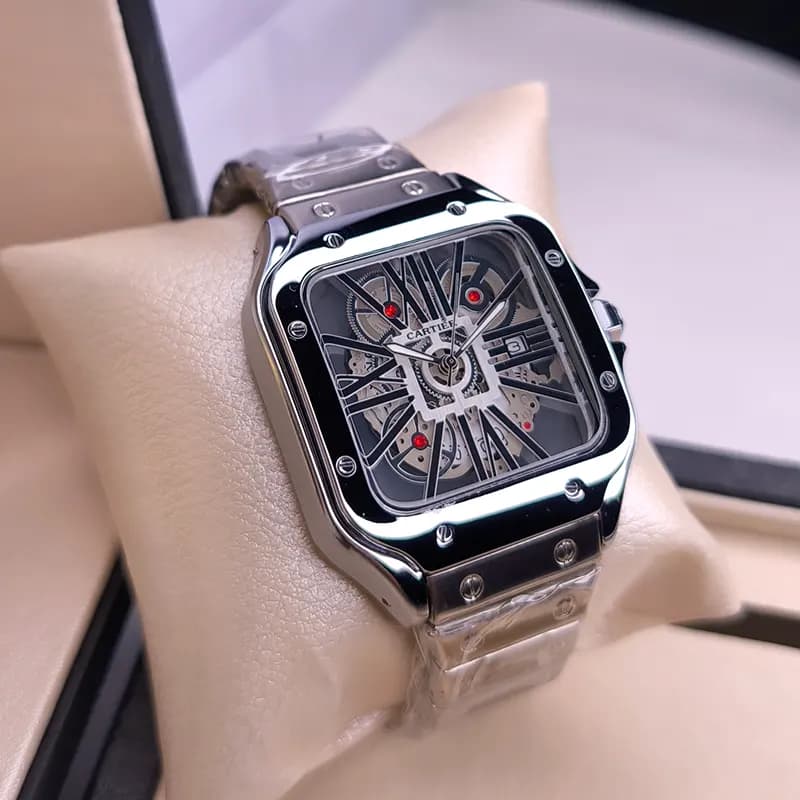 ساعت مچی مردانه کارتیر Cartier نقره ای طلایی بند استیل مدل R13002 — تصویر ۱۲