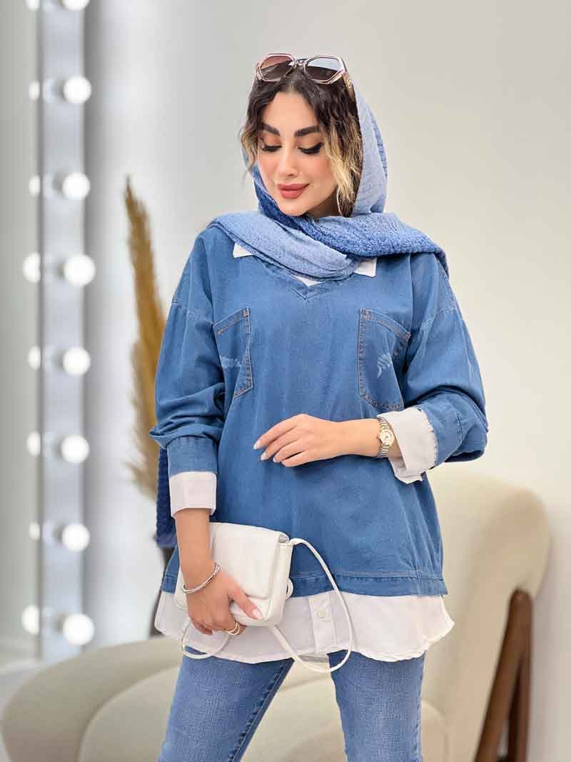 جین ترکیبی دو جیب زاپ دار کد 5233