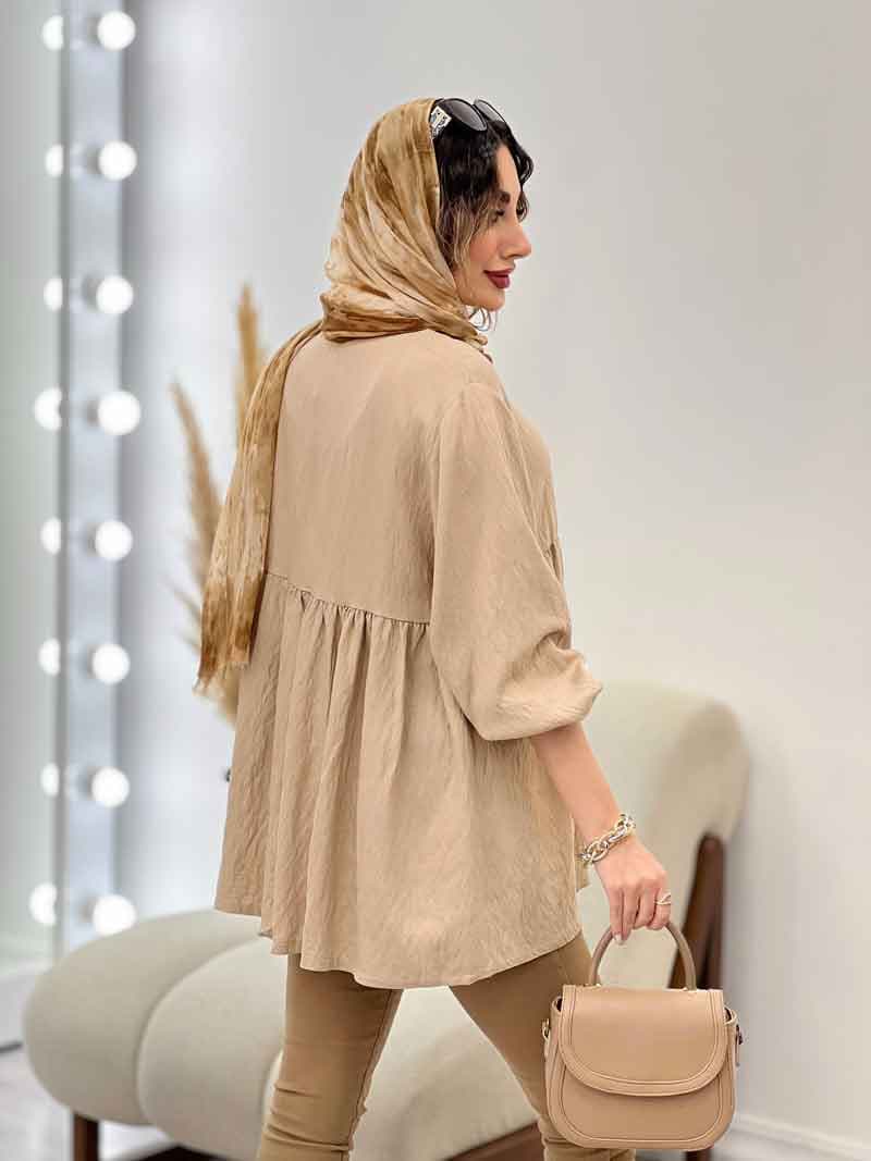 مانتو جلو دکمه کمر چین کد 5236 — تصویر ۸
