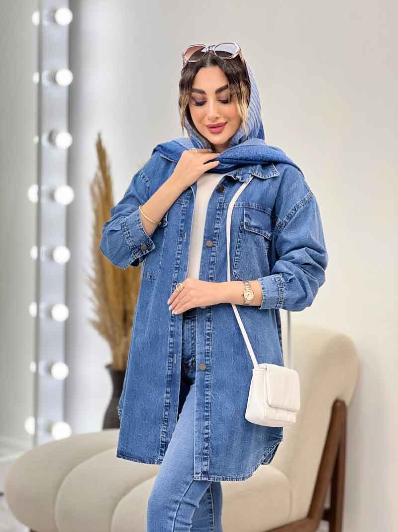 مانتو جین دو جیب پاکتی آنیسا کد 5228 — تصویر ۳