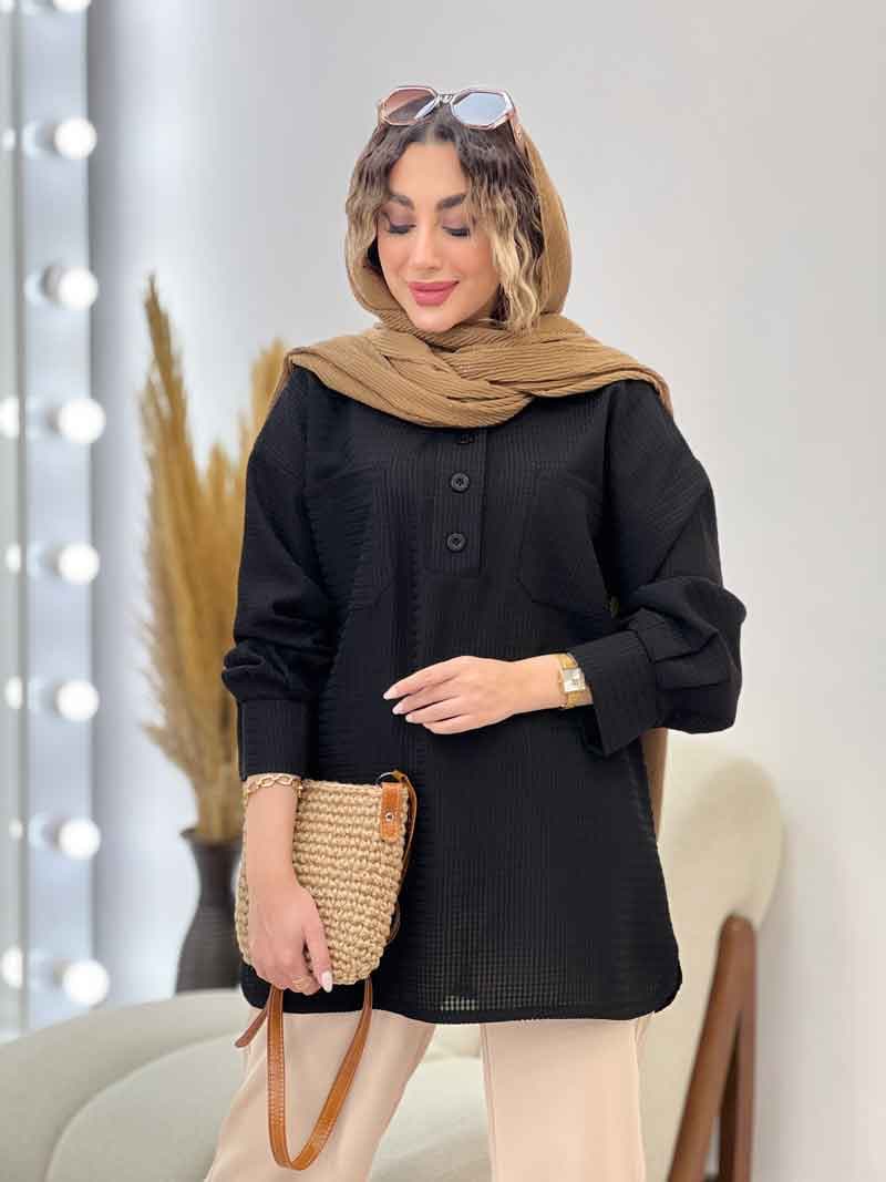 مانتو آستین پیله یقه سه دکمه کد 5220 — تصویر ۳