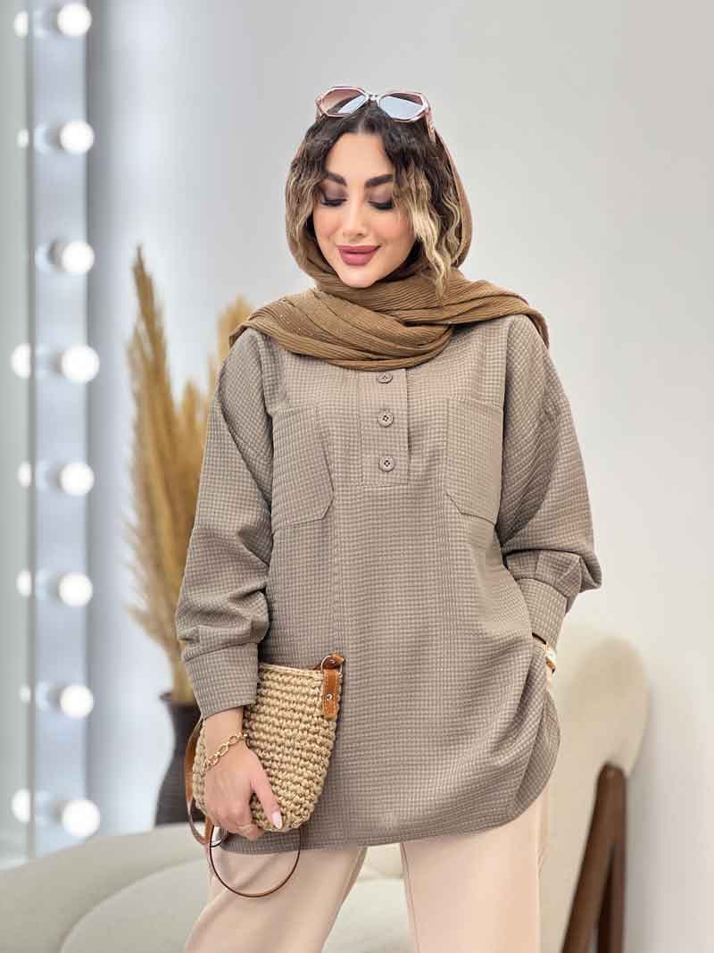 مانتو آستین پیله یقه سه دکمه کد 5220 — تصویر ۵