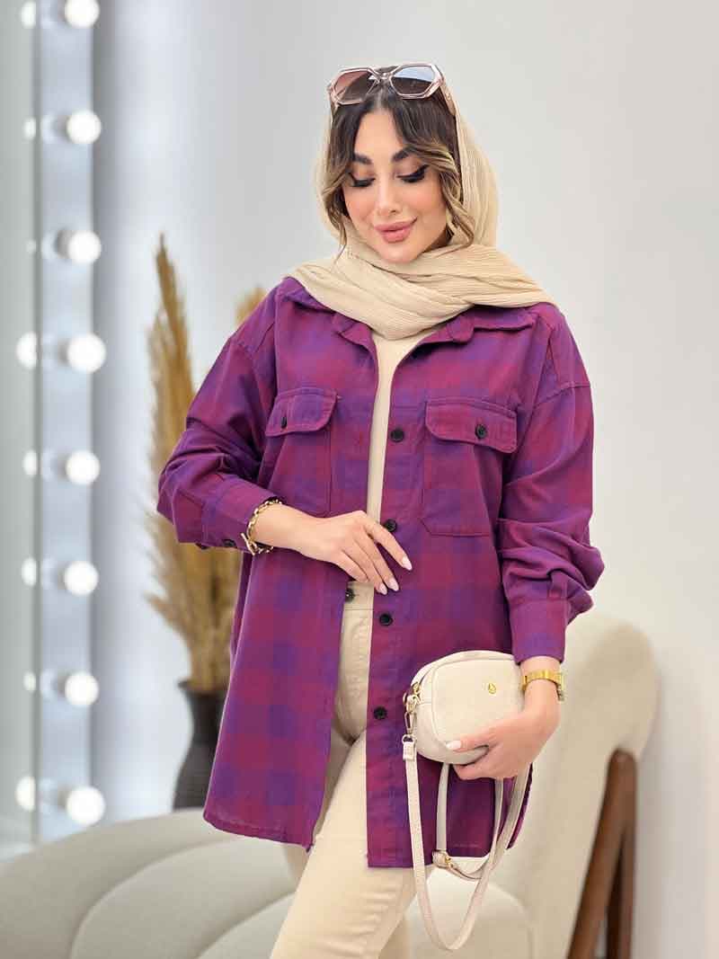 مانتو چهارخونه سرجیب دکمه کد 4843 — تصویر ۷
