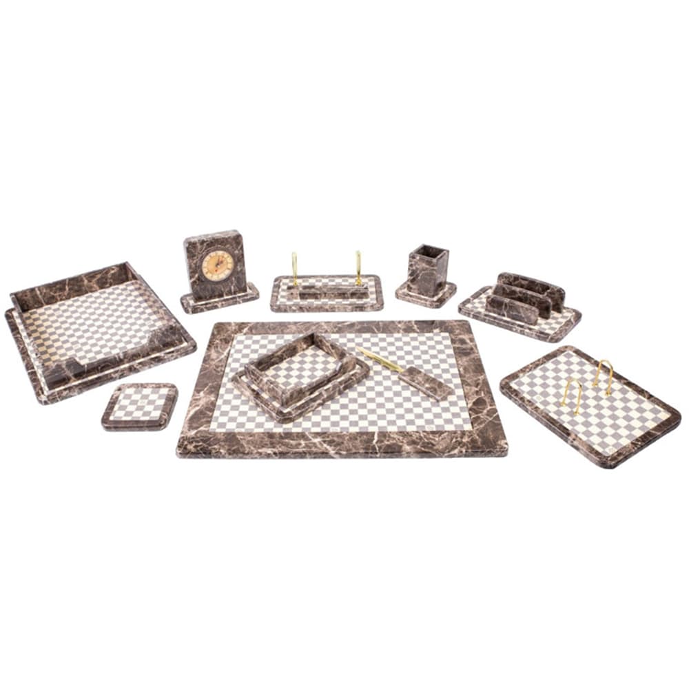 ست رومیزی 10تکه چوب و چرم قائم کد910 طرح سنگ تیره هایگلاس