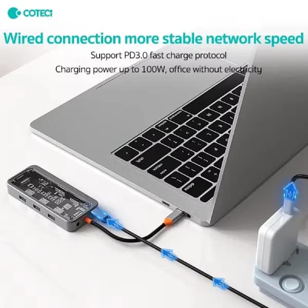 هاب 8 پورت Type-C کوتسی مدل Coteci 16016 8-in-1 Transparent USB-C Hub — تصویر ۳
