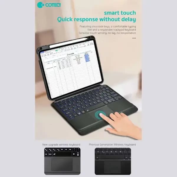 کاور کیبورددار مگنتی آیپد 10.9 و 11 اینچ کوتسی مدل Coteci Magnetice Sphit Keyboard Lither Case Ipad 10.9/11 64008 — تصویر ۳