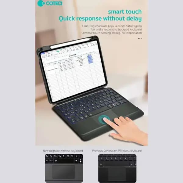 کاور کیبورددار مگنتی آیپد 10 اینچ کوتسی مدل Coteci Magnetice Sphit Keyboard Lither Case Ipad 10 64011 — تصویر ۴