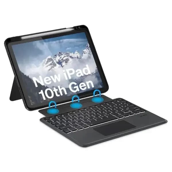 کاور کیبورددار مگنتی آیپد 10 اینچ کوتسی مدل Coteci Magnetice Sphit Keyboard Lither Case Ipad 10 64011 — تصویر ۳