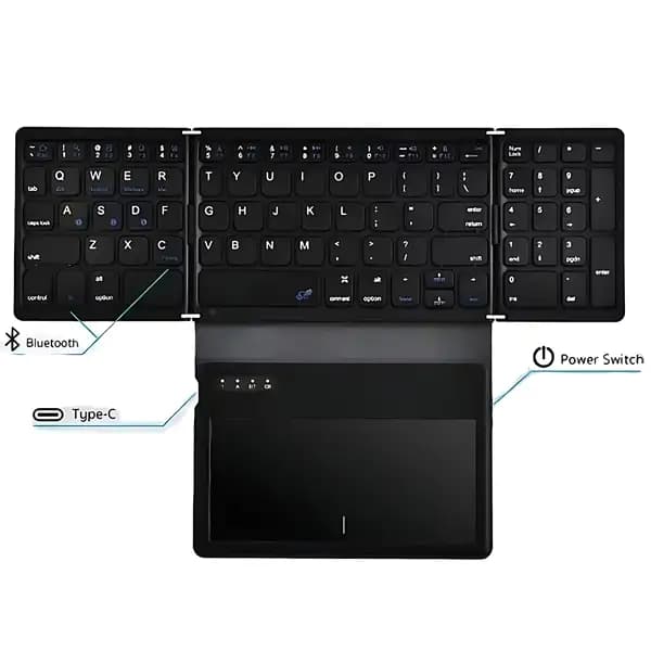 کیبورد بی‌سیم تاشو شارژی با تاچ پد کوتسی مدل Coteci Folding Bluetooth Keyboard with TouchPad OF-032 — تصویر ۴