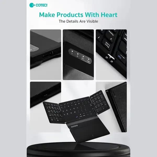کیبورد بی‌سیم تاشو شارژی با تاچ پد کوتسی مدل Coteci Folding Bluetooth Keyboard with TouchPad OF-032 — تصویر ۵