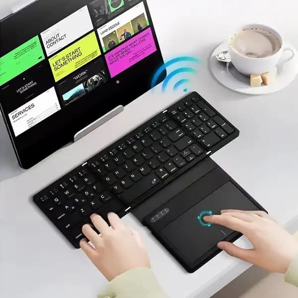کیبورد بی‌سیم تاشو شارژی با تاچ پد کوتسی مدل Coteci Folding Bluetooth Keyboard with TouchPad OF-032 — تصویر ۷