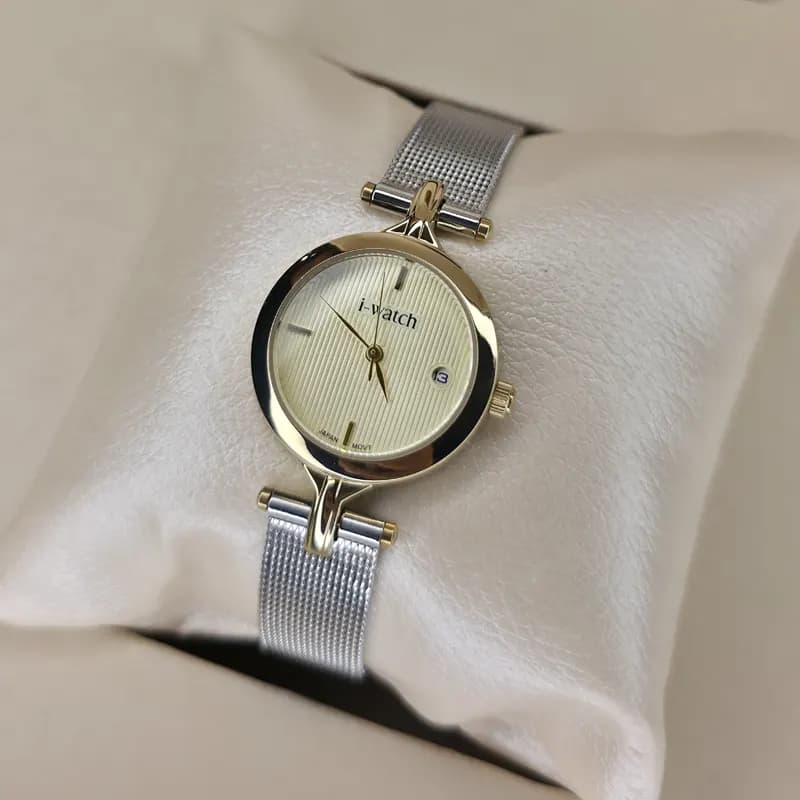ساعت مچی زنانه آی واچ اورجینال ژاپن نقره ای طلایی مدل 190266L — تصویر ۵