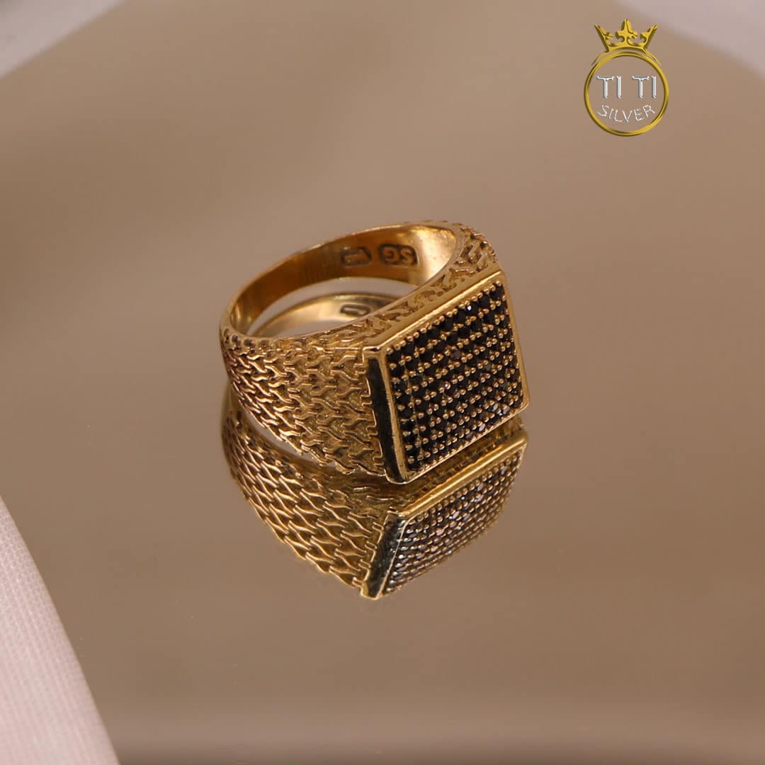 انگشتر مردانه اونیکس مربعی 010163 — تصویر ۲