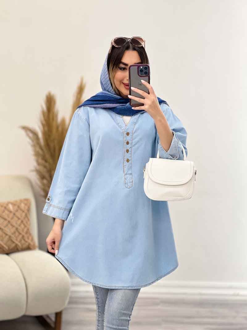 مانتو جین چهاردکمه زاپ دار کد 5125 — تصویر ۵