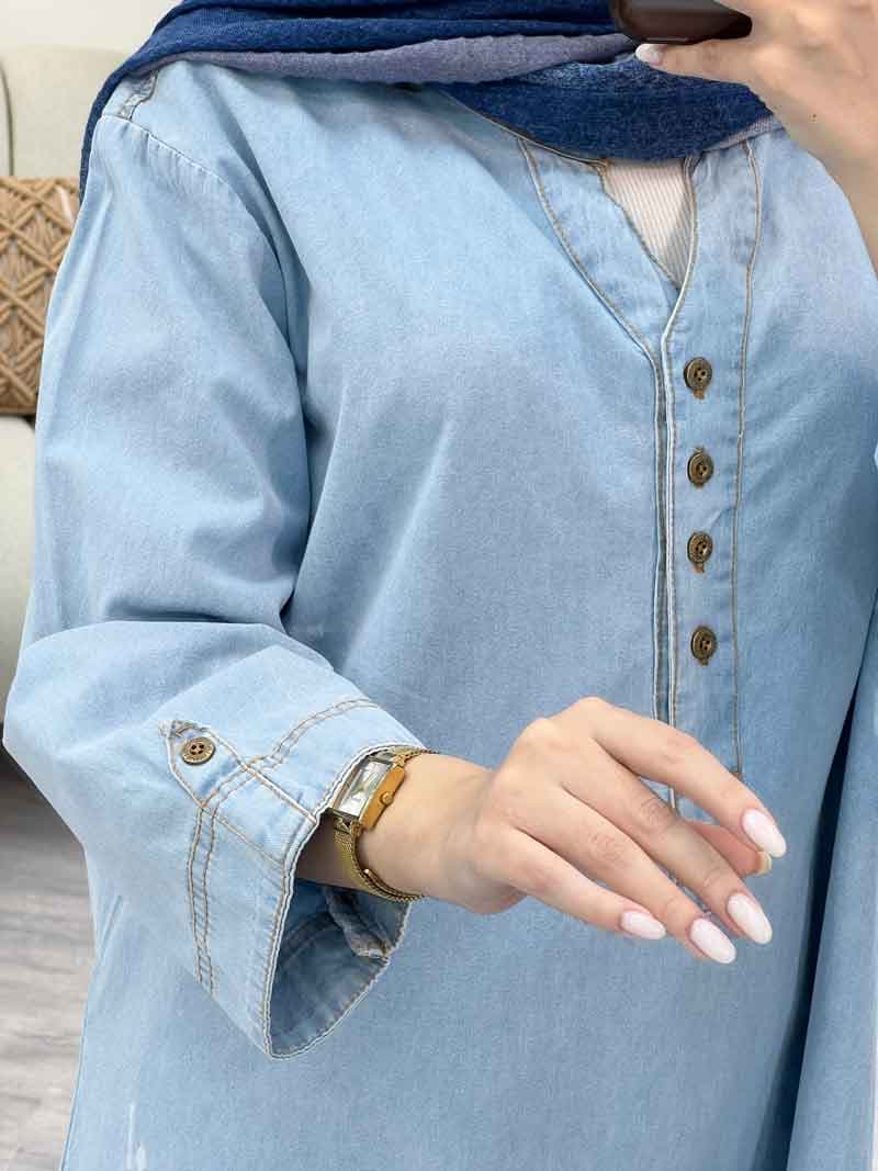 مانتو جین چهاردکمه زاپ دار کد 5125 — تصویر ۸