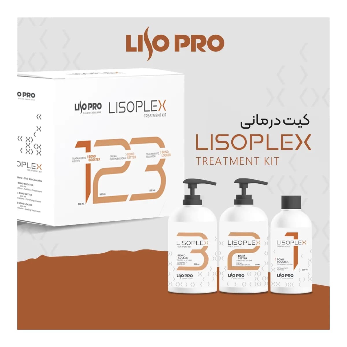 کیت درمانی لیسوپلکس لیسو پرو درمان آسیب‌های رنگ مو و دکلره Liso Pro — تصویر ۲