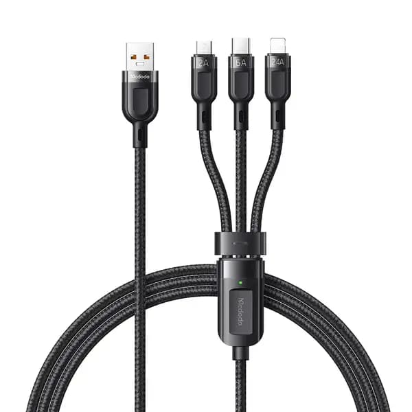 کابل فست‌ شارژ 65 وات سه‌ سر مک دودو مدل Mcdodo CA-0930 Lightning+Micro+Type-C 3-in-1 Fast Charging Data Cable