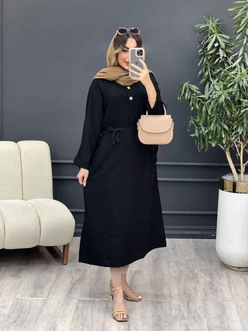 پیراهن بلند دو جیب کمربند دار کد 5120 — تصویر ۴