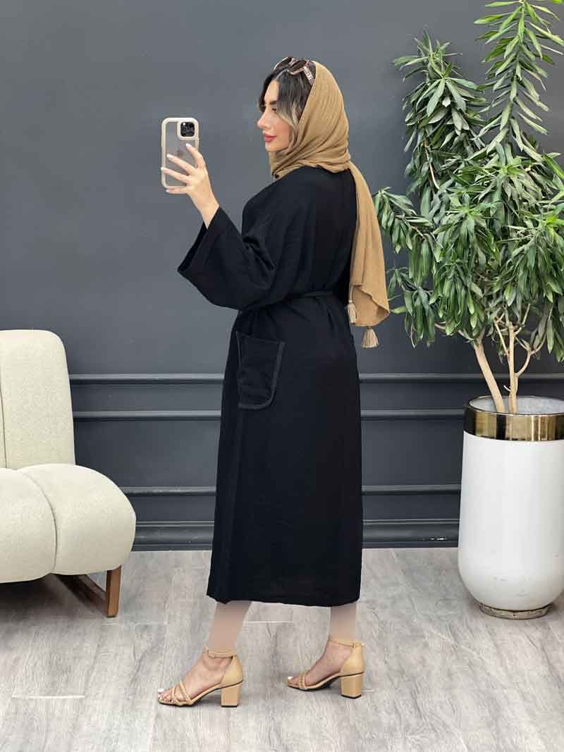 پیراهن بلند دو جیب کمربند دار کد 5120 — تصویر ۵