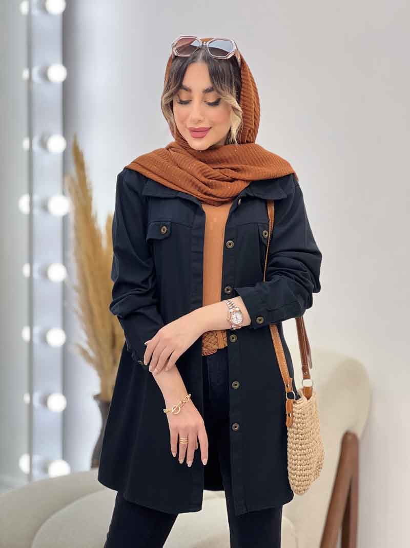 مانتو سر جیب دو دکمه جیب نما کد 4926 — تصویر ۲