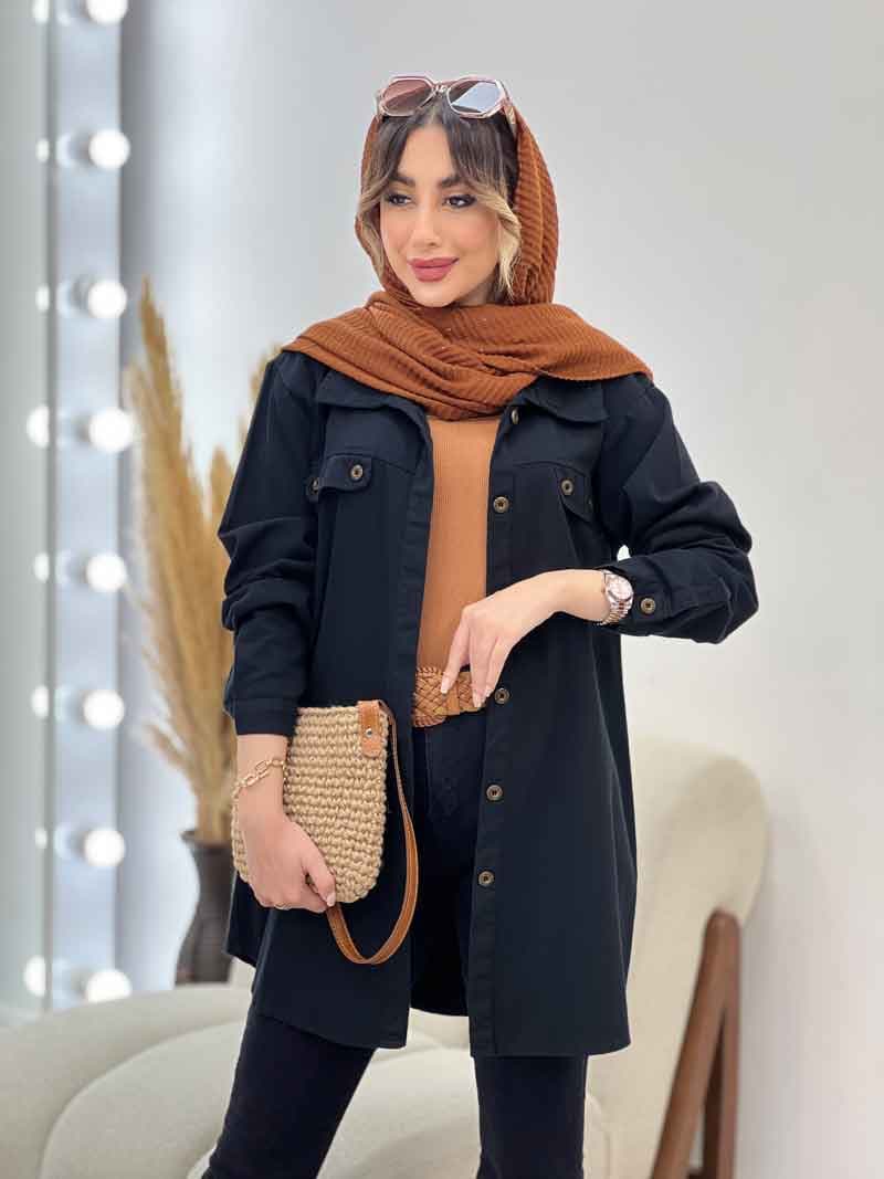 مانتو سر جیب دو دکمه جیب نما کد 4926 — تصویر ۴