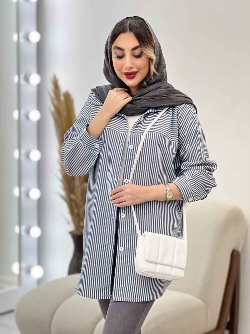 شومیز راه راه برش دار کد 4969 — تصویر ۳