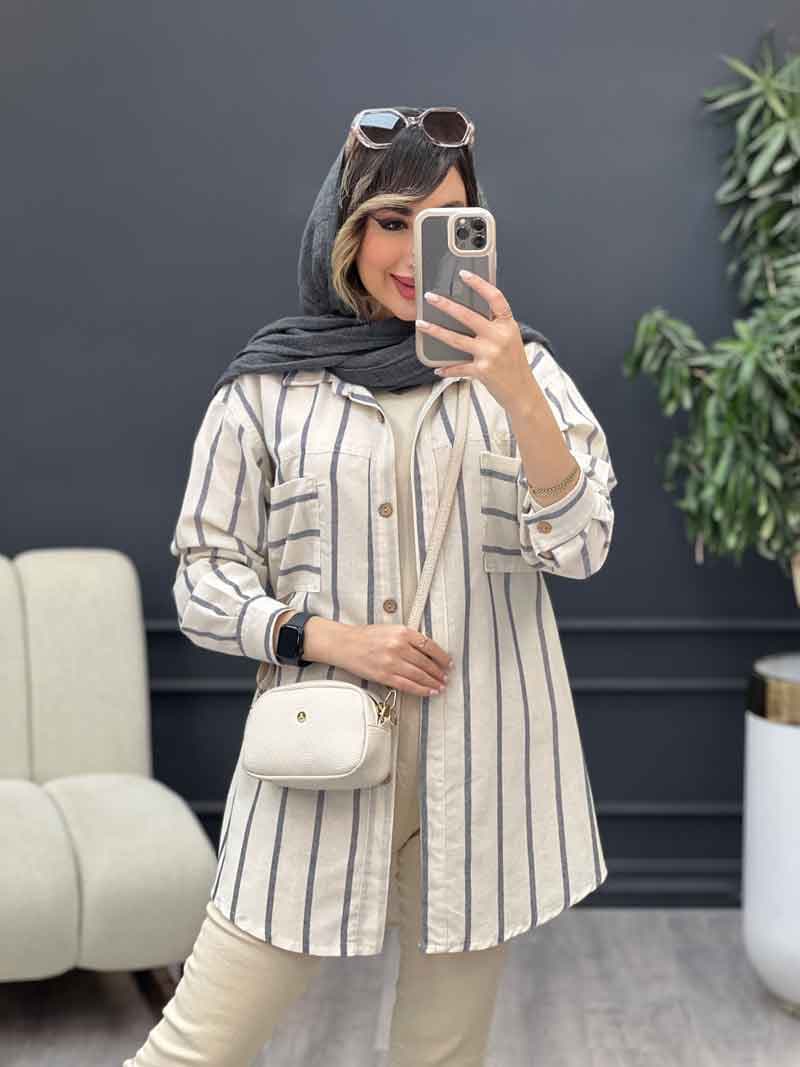 مانتو راه راه دو جیب بیتا کد 5074 — تصویر ۳