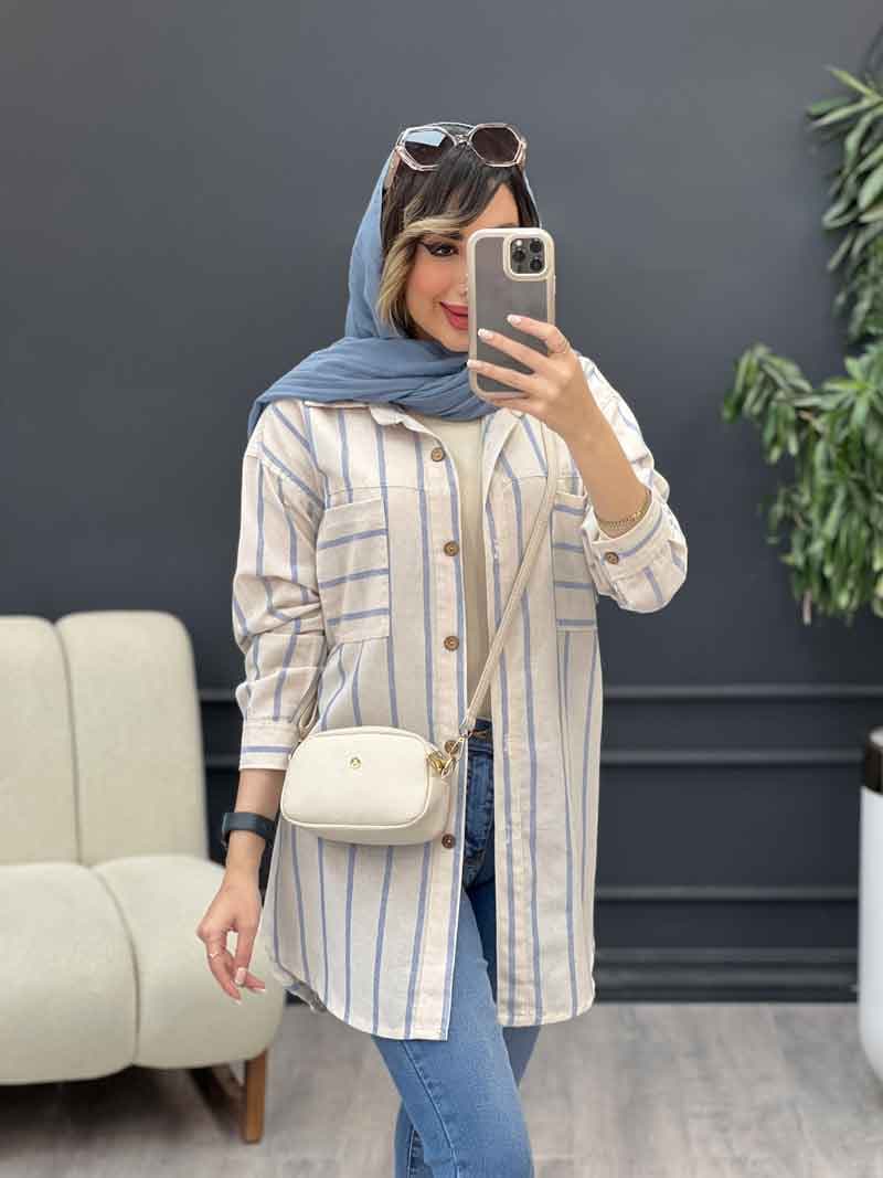 مانتو راه راه دو جیب بیتا کد 5074 — تصویر ۵