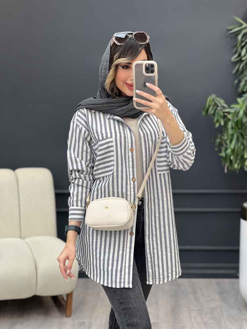 مانتو راه راه دو جیب بیتا کد 5074 — تصویر ۸