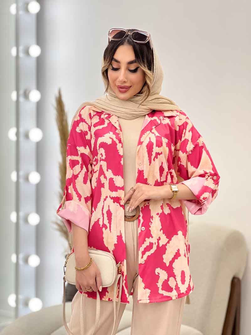 شومیز طرح دار تک جیب صنم کد 5039 — تصویر ۴
