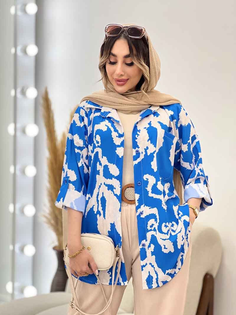 شومیز طرح دار تک جیب صنم کد 5039 — تصویر ۲